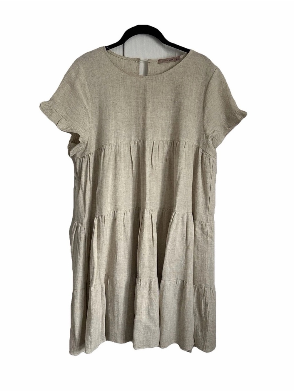 Skylar Rose Dress Womens S Beige Short Sleeve Tiered Linen Blend Boho